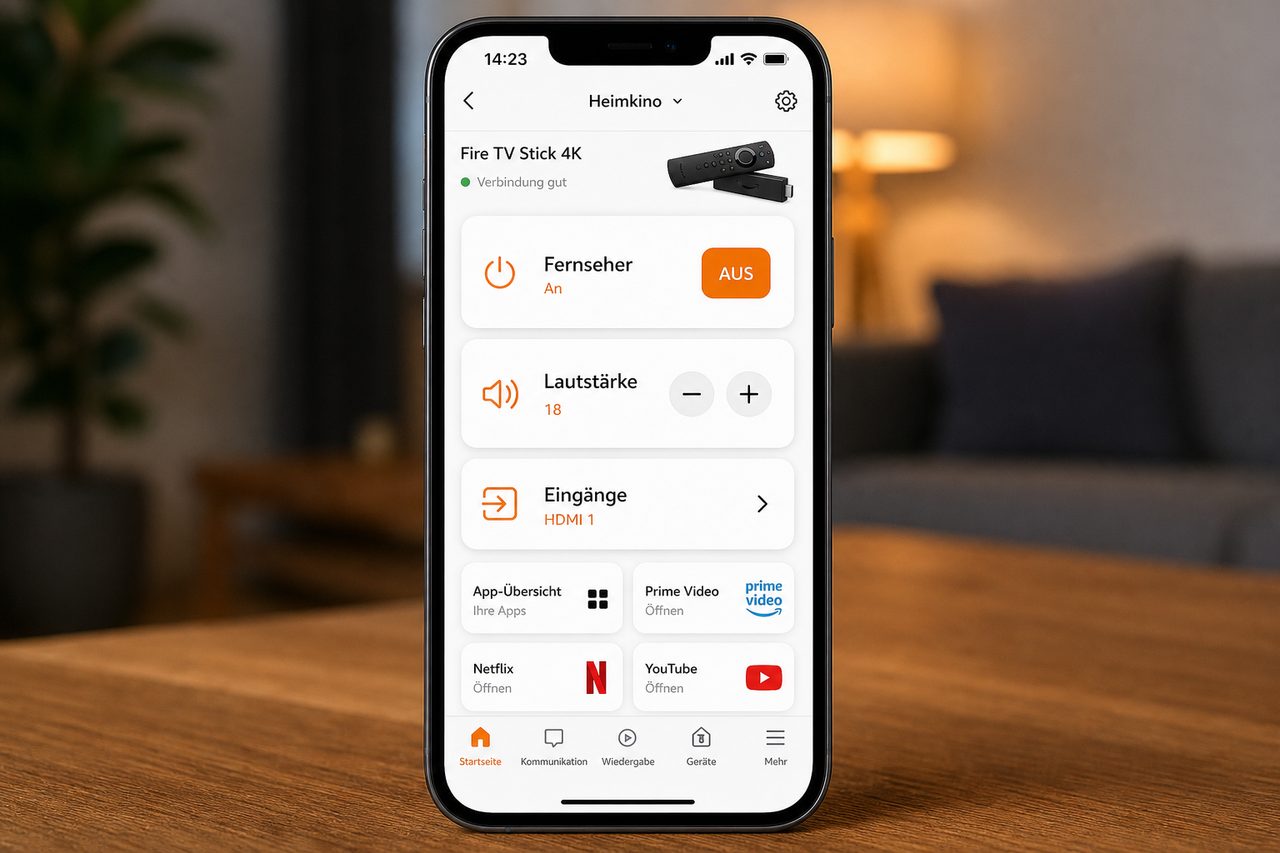 Amazon Fire TV App auf dem Smartphone mit deutscher Oberfläche zur Steuerung des Heimkinos