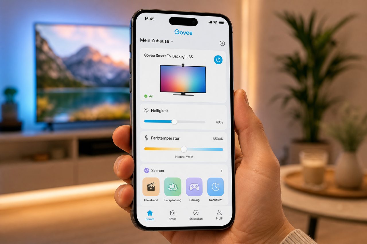 Govee Home App auf dem Smartphone: Steuerung des LED-Streifens für Heimkino-Beleuchtung