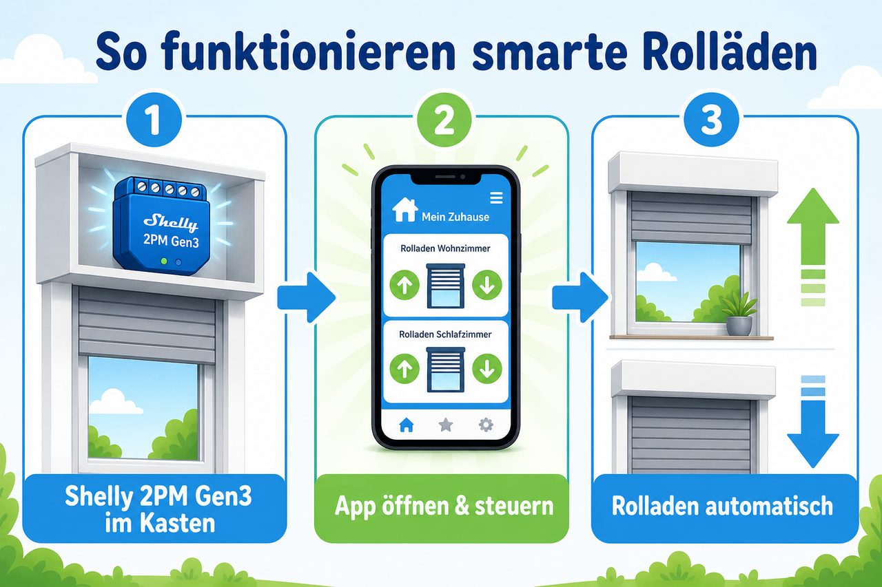 Schritt-für-Schritt-Anleitung: Shelly Modul einbauen → App öffnen → Rolläden automatisch steuern