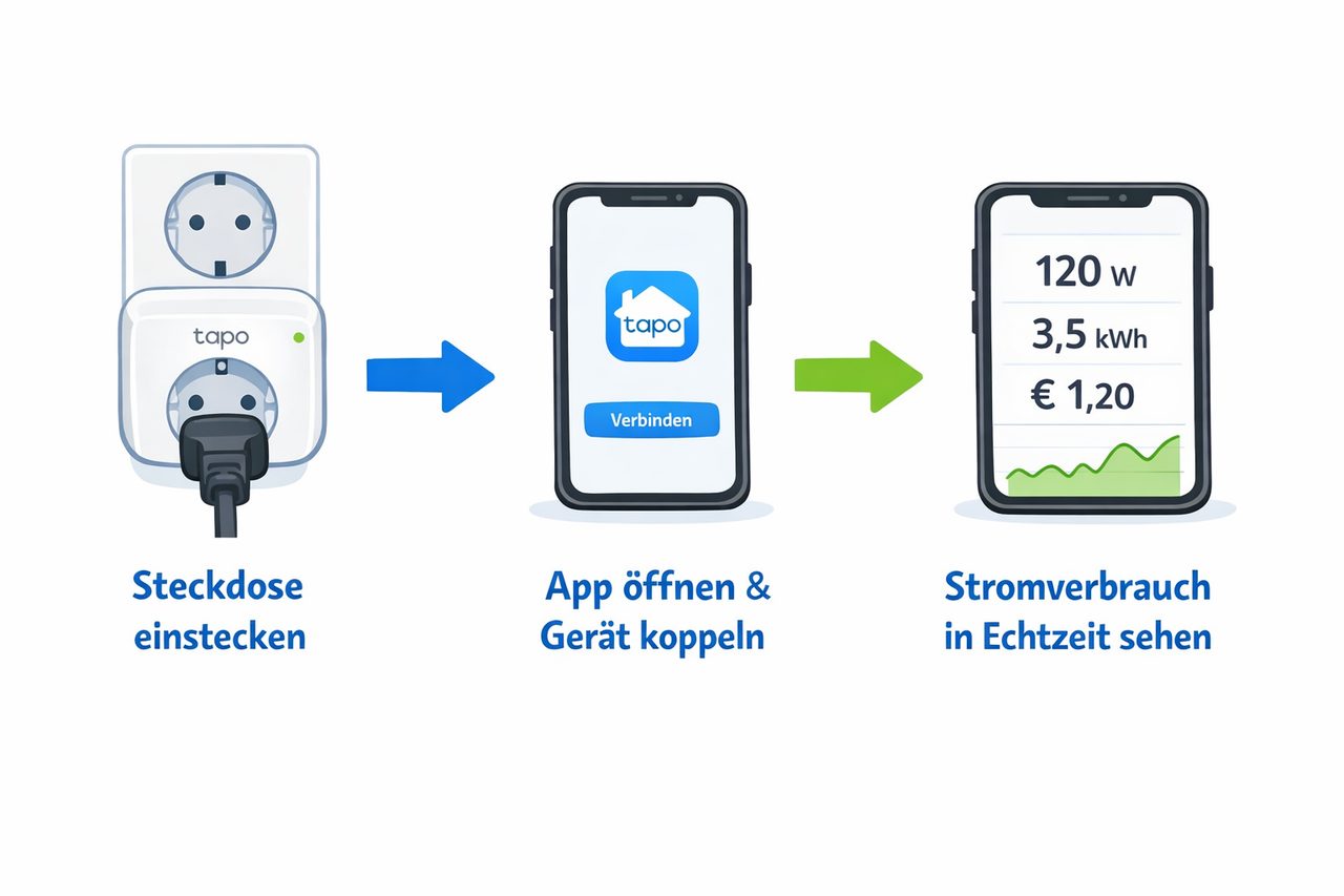 Schritt-für-Schritt-Anleitung: Smarte Steckdose einstecken, App öffnen, Stromverbrauch messen
